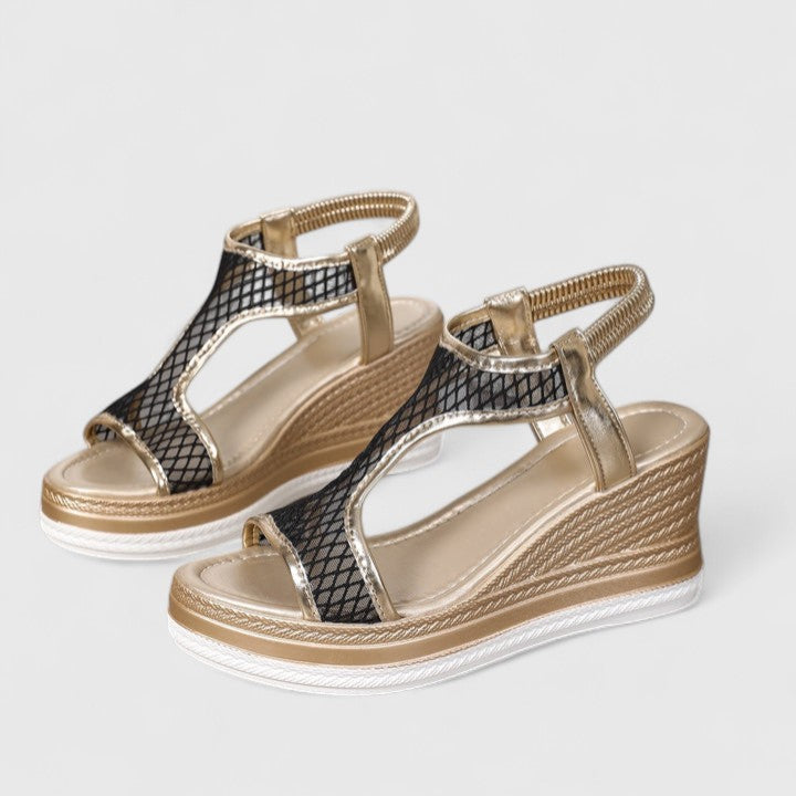 Patricia™ | Golden Platform Wedge Sandals
