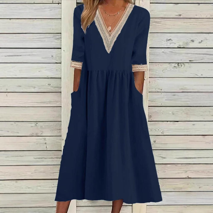 Anne™ | V-Neck Midi Dress with Pockets