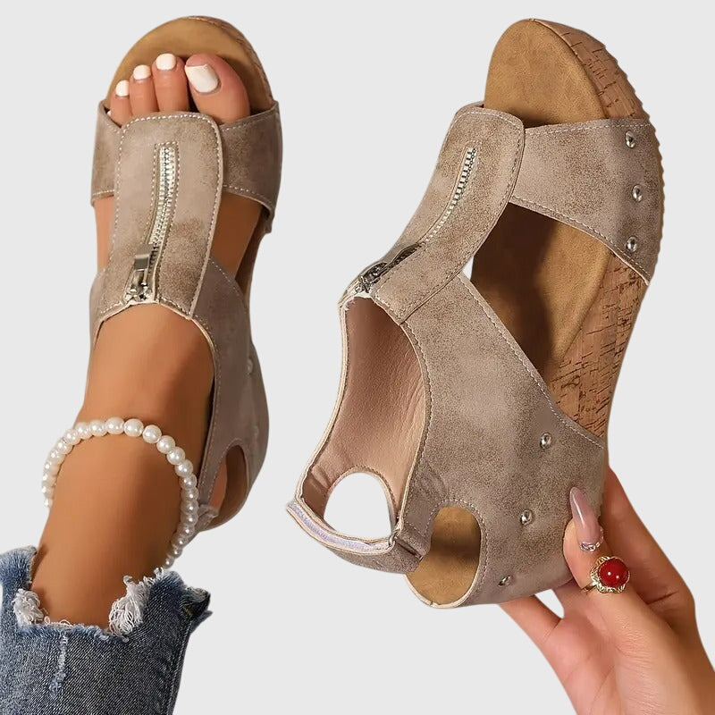Teresa™ | Zip-Front Wedge Sandals