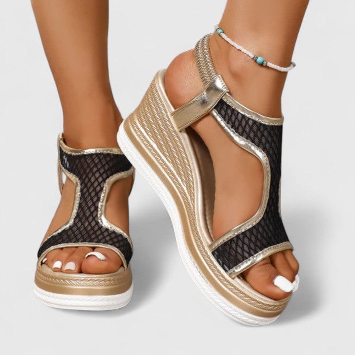 Patricia™ | Golden Platform Wedge Sandals