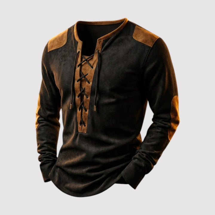 Michael Sydney men's lace-up long-sleeve shirt, front view