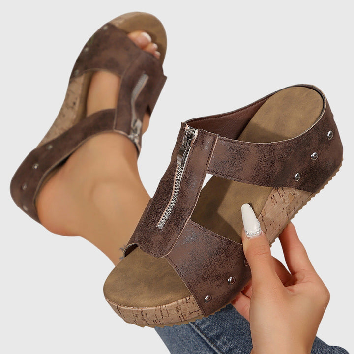 Angela™ | Zip-Front Wedge Mules
