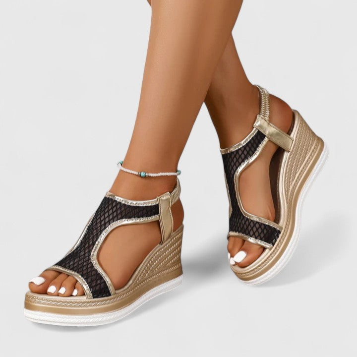 Patricia™ | Golden Platform Wedge Sandals