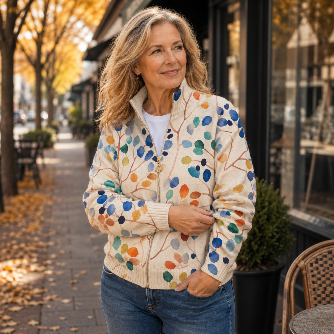 Georgina™ | Cardigan with Watercolour Leaves