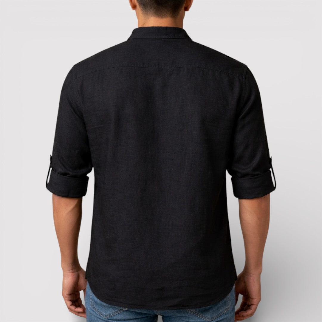 Michael Sydney men's band collar shirt, front view