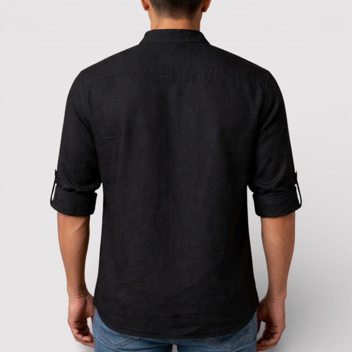 Michael Sydney men's band collar shirt, front view