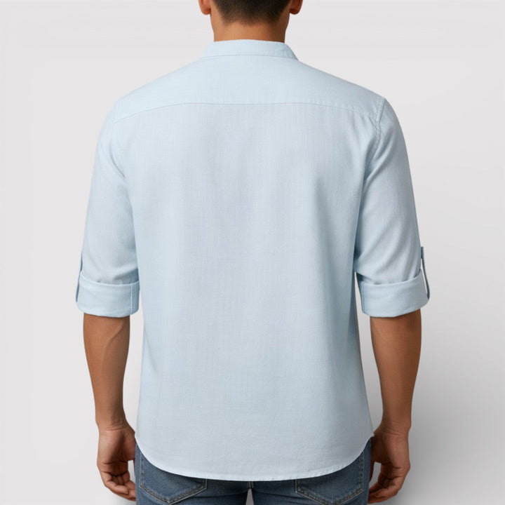 Michael Sydney men's band collar shirt, front view