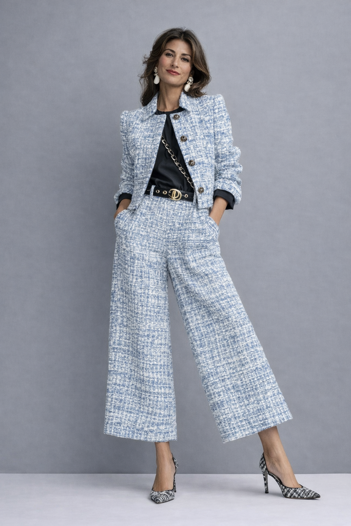 Cathy Textured Jacket & Wide-Leg Pants Set