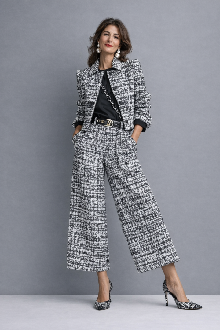 Cathy Textured Jacket & Wide-Leg Pants Set