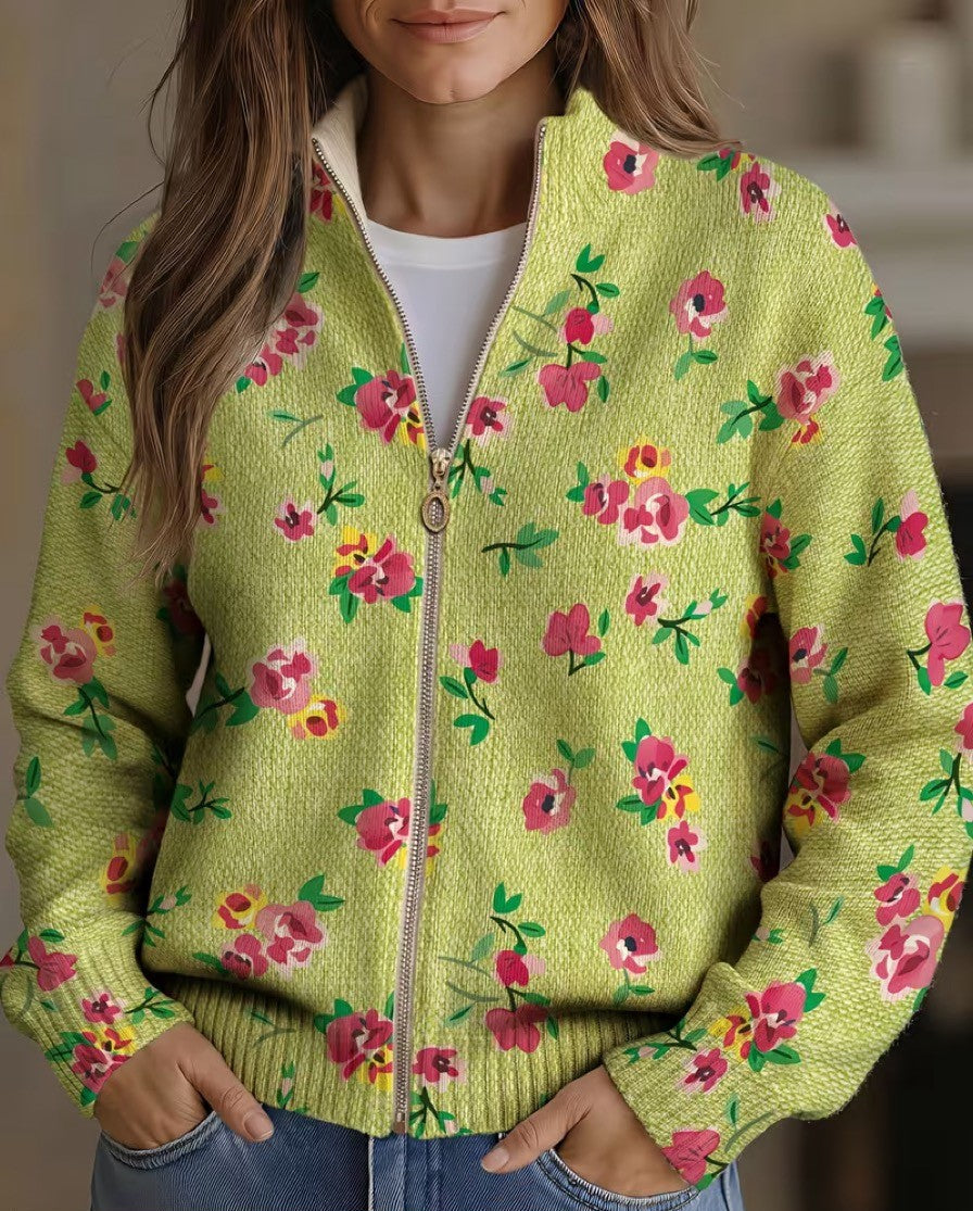 Rosanne™ | Cardigan with Blooms on Lime