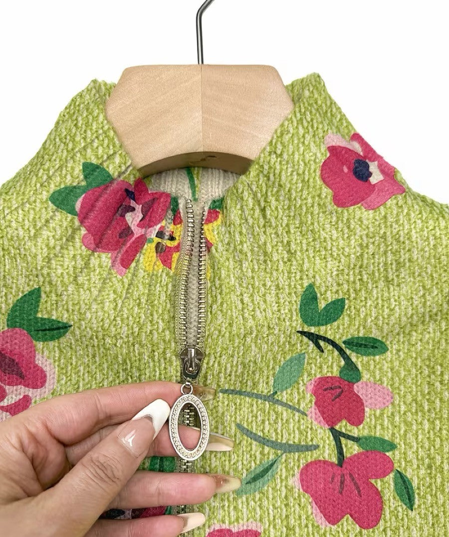Rosanne™ | Cardigan with Blooms on Lime
