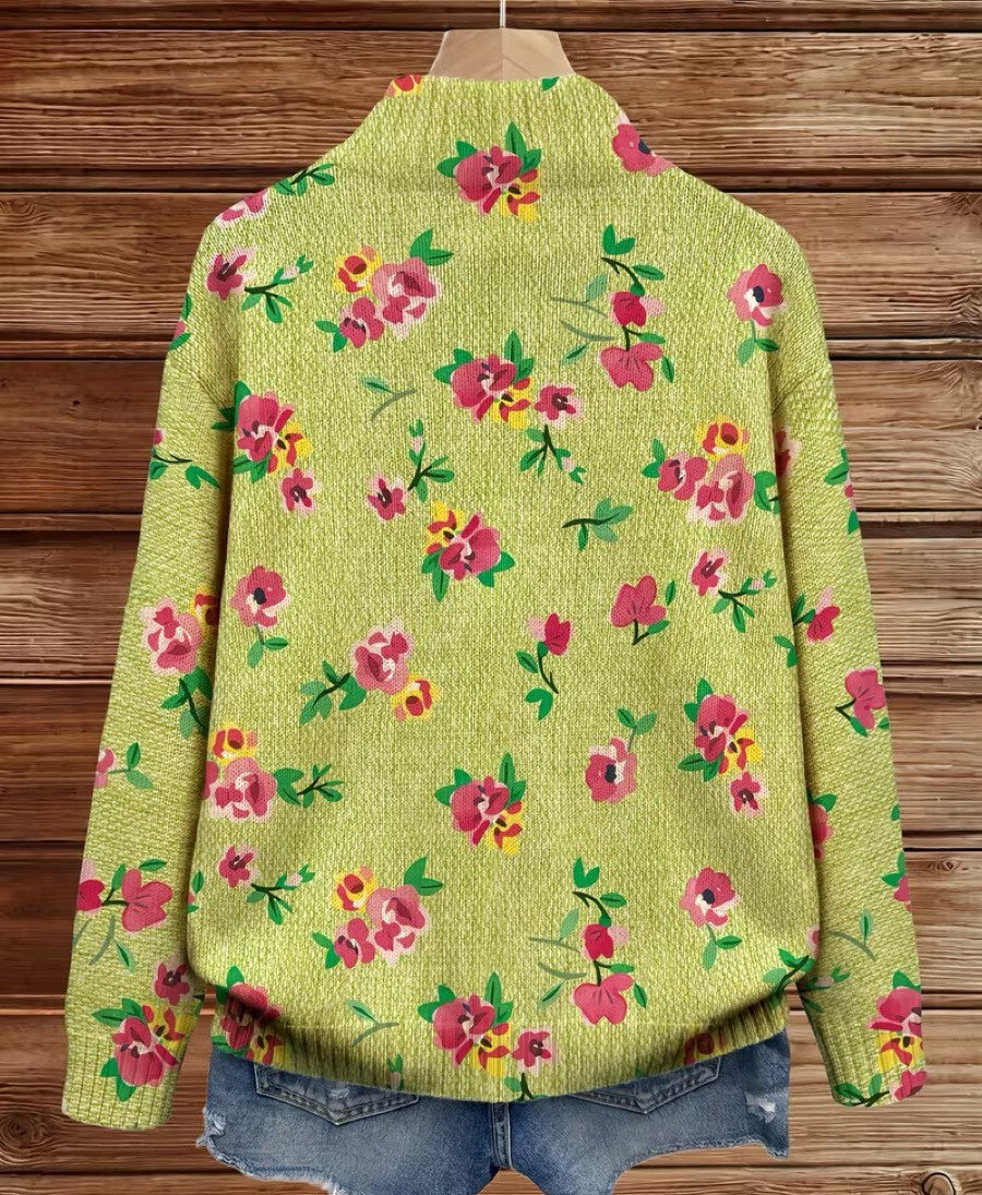 Rosanne™ | Cardigan with Blooms on Lime