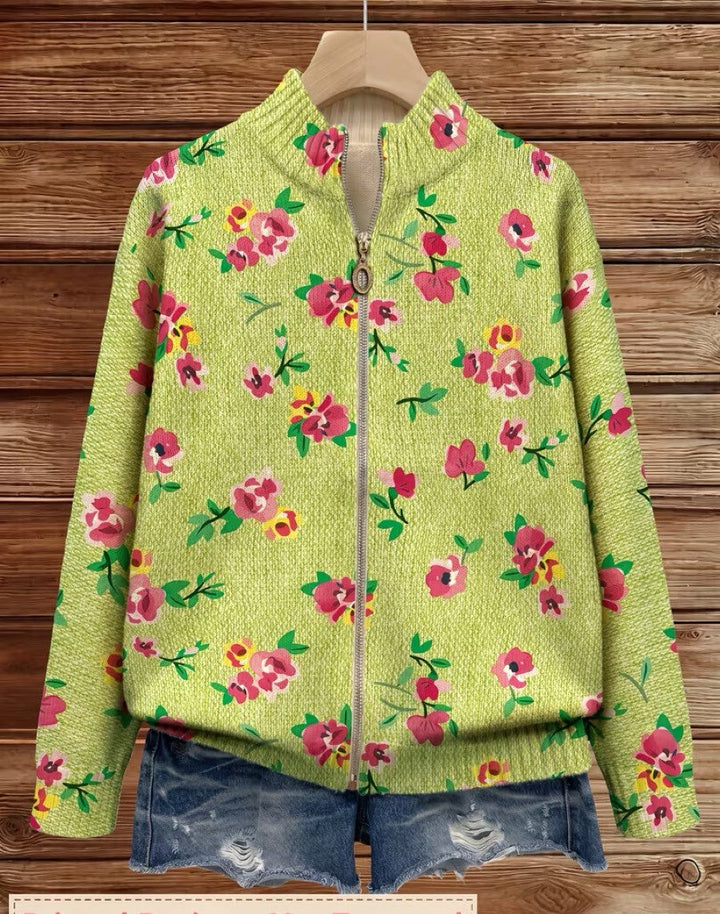 Rosanne™ | Cardigan with Blooms on Lime