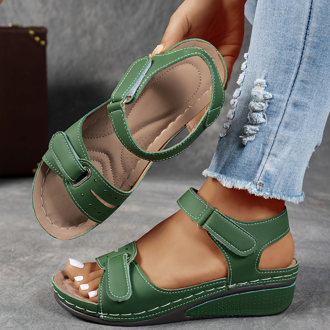Adjustable wedge sandals in army green