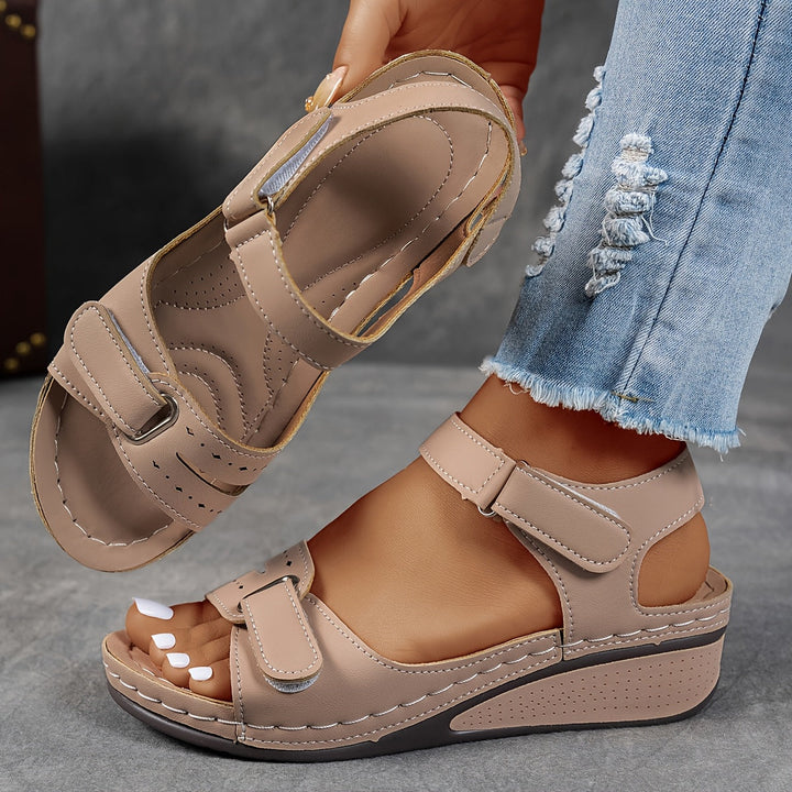 Adjustable wedge sandals in khaki
