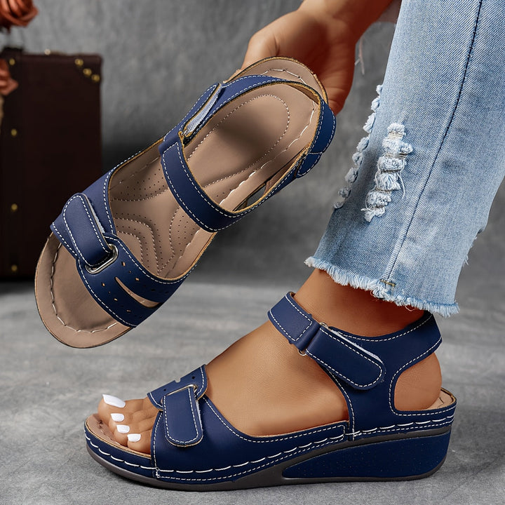 Adjustable wedge sandals in navy