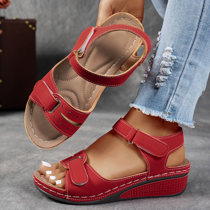 Adjustable wedge sandals in red