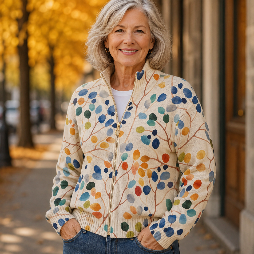 Georgina™ | Cardigan with Watercolour Leaves