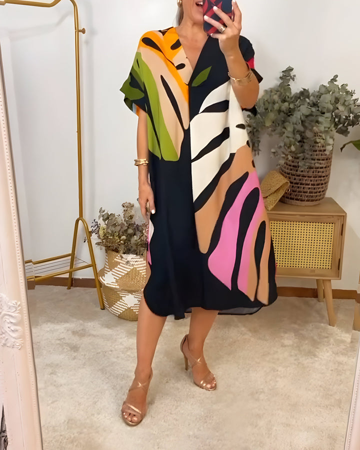 Glenda™ | Abstract Print V-Neck Dress