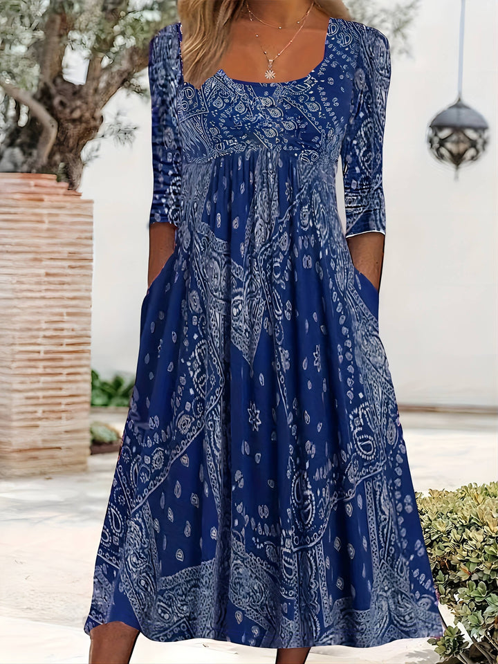Maria™ | Long Sleeve Paisley Midi Dress