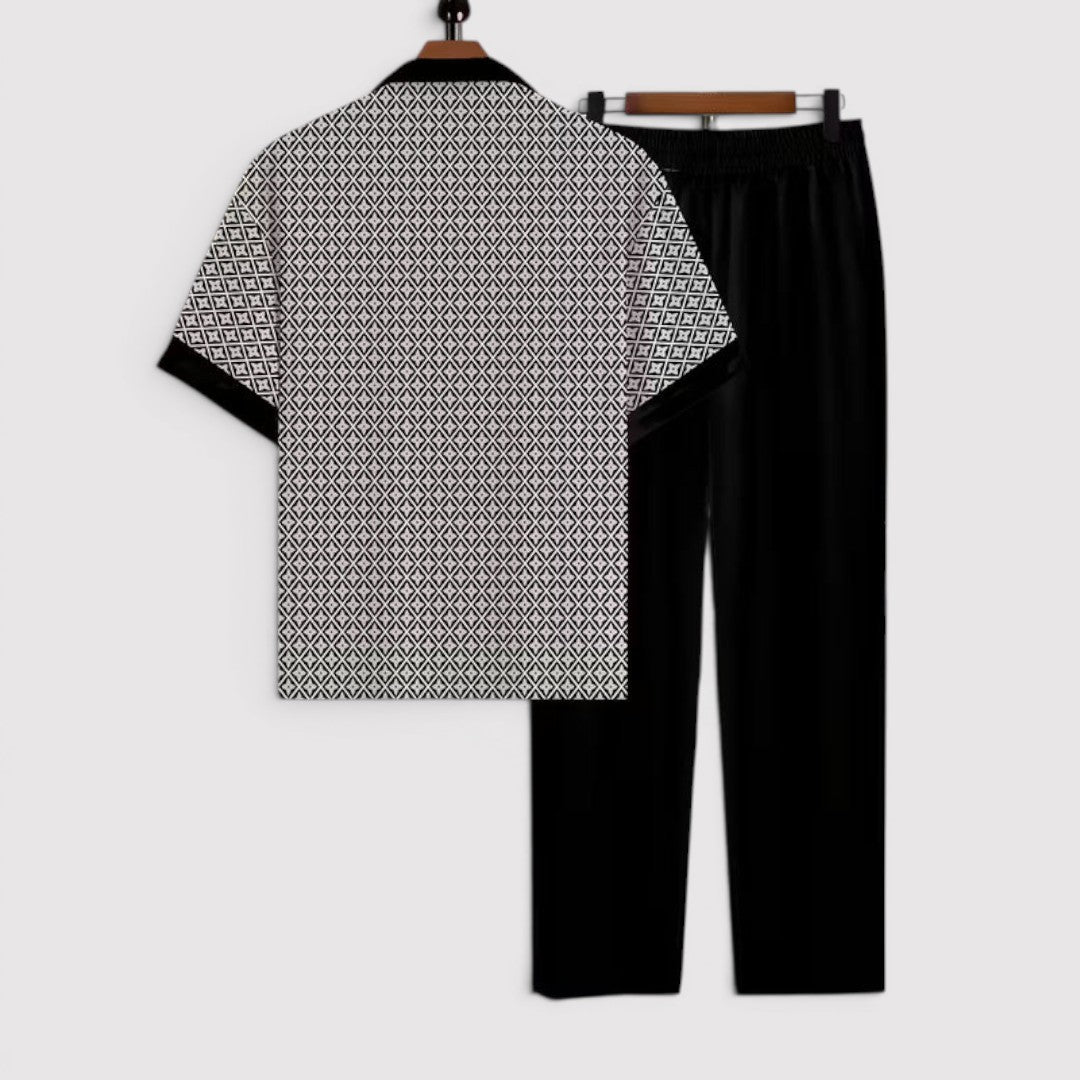 Michael Sydney men's summer set with allover print, front view