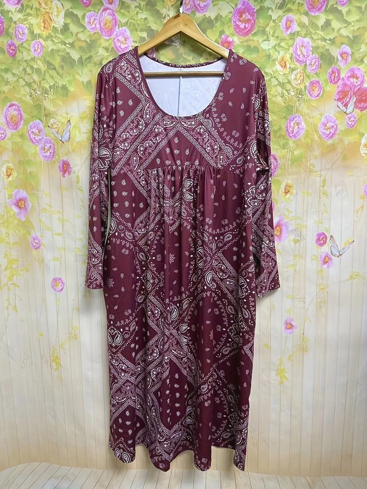 Maria™ | Long Sleeve Paisley Midi Dress