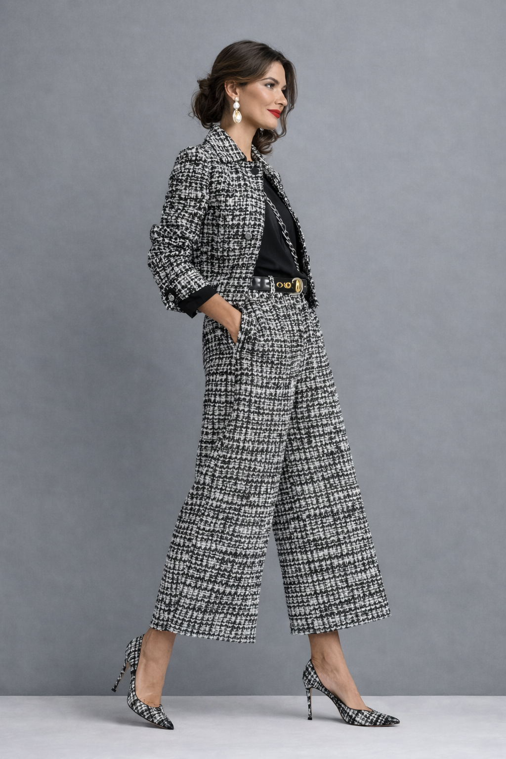 Cathy Textured Jacket & Wide-Leg Pants Set