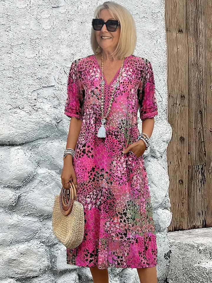 Tracie Printed Tiered Midi Dress in Pink