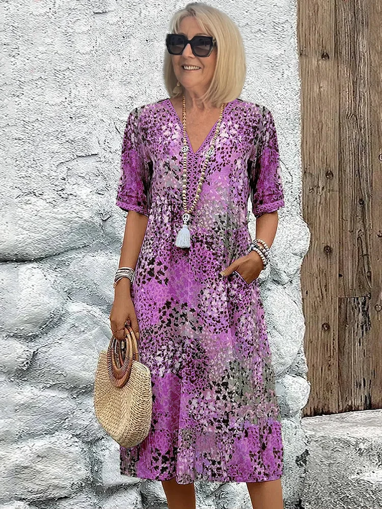 Tracie Printed Tiered Midi Dress in Purple