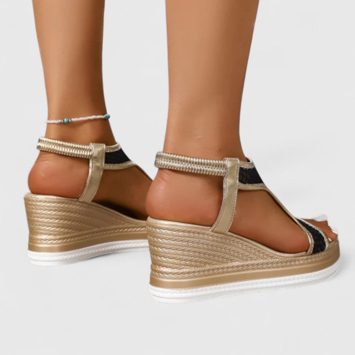 Patricia™ | Golden Platform Wedge Sandals