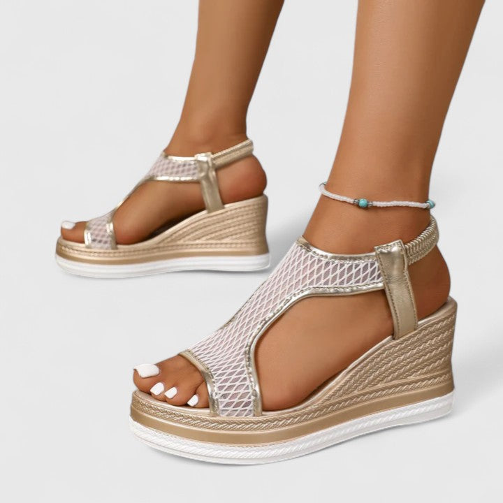Patricia™ | Golden Platform Wedge Sandals