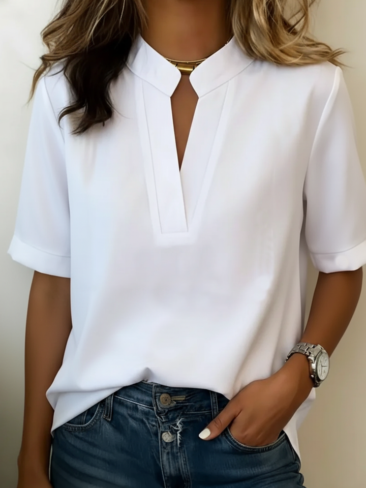 Karyn Gold Bar V-Neck Blouse in White