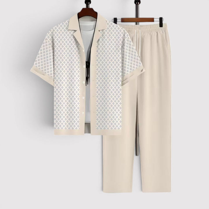 Michael Sydney men's summer set with allover print, front view