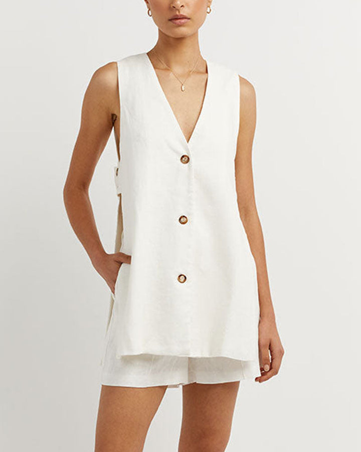 Monica™ | Sleeveless Buttoned Set