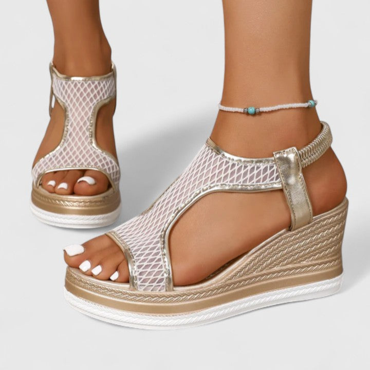 Patricia™ | Golden Platform Wedge Sandals