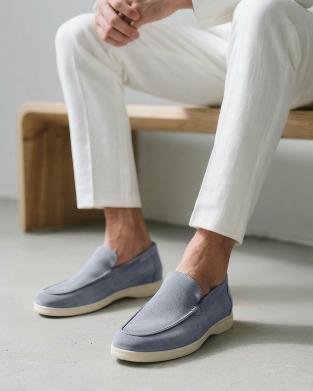 Michael Sydney men's smoky blue loafer, side view