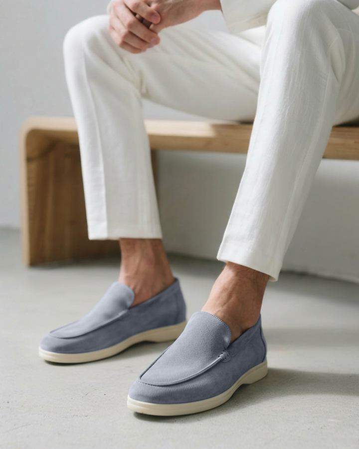 Michael Sydney men's smoky blue loafer, side view