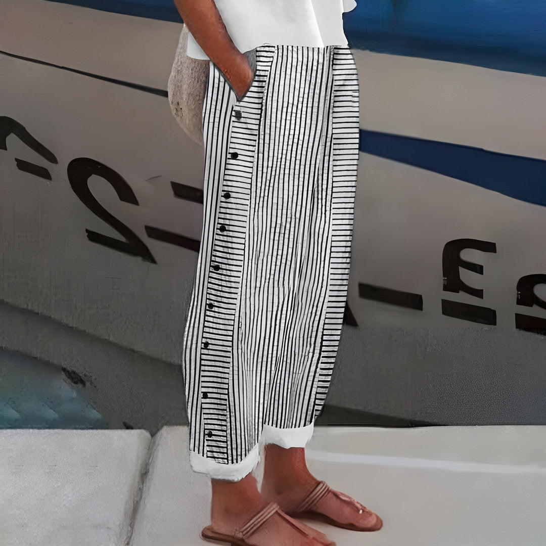 Glenys side-button striped pants in black