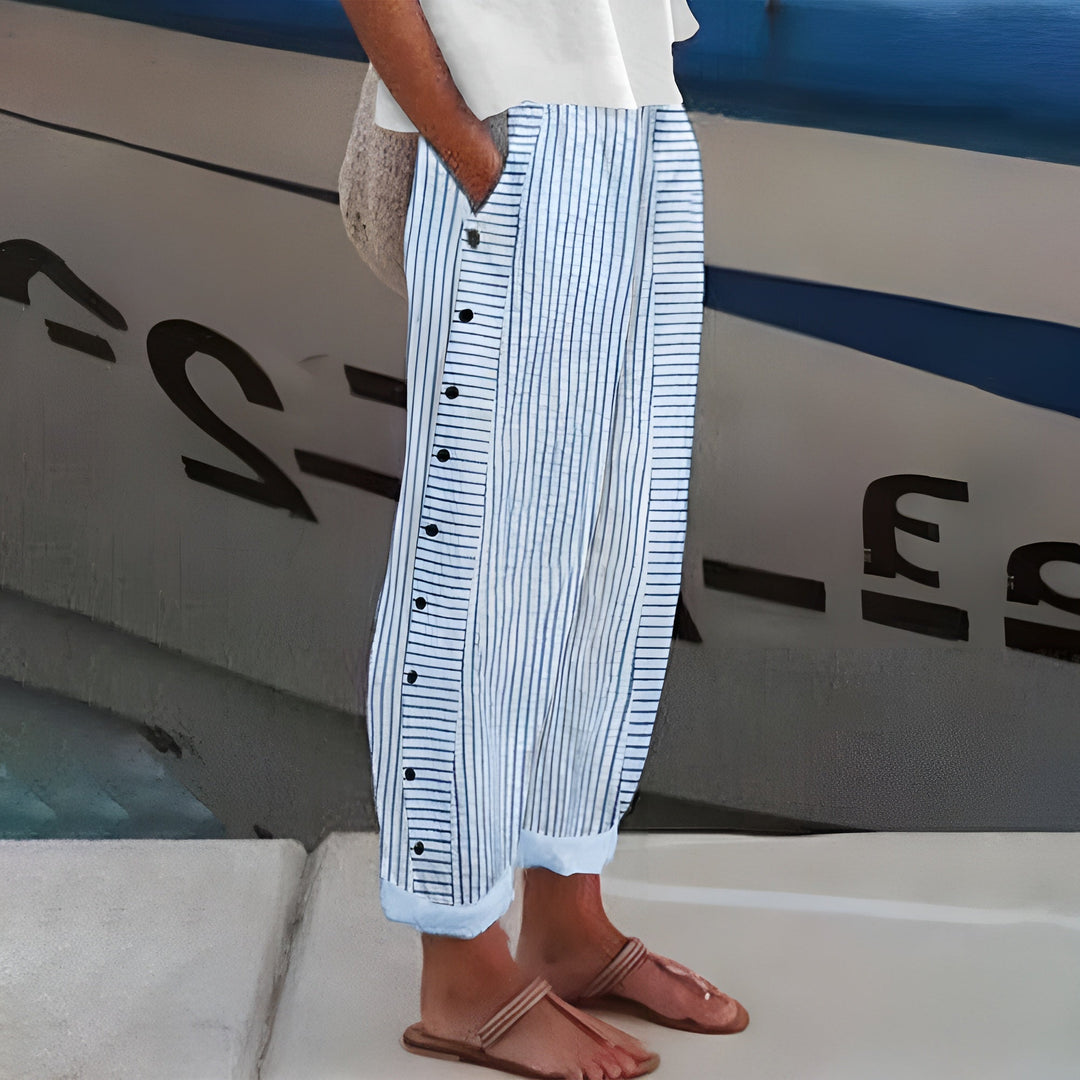 Glenys side-button striped pants in blue