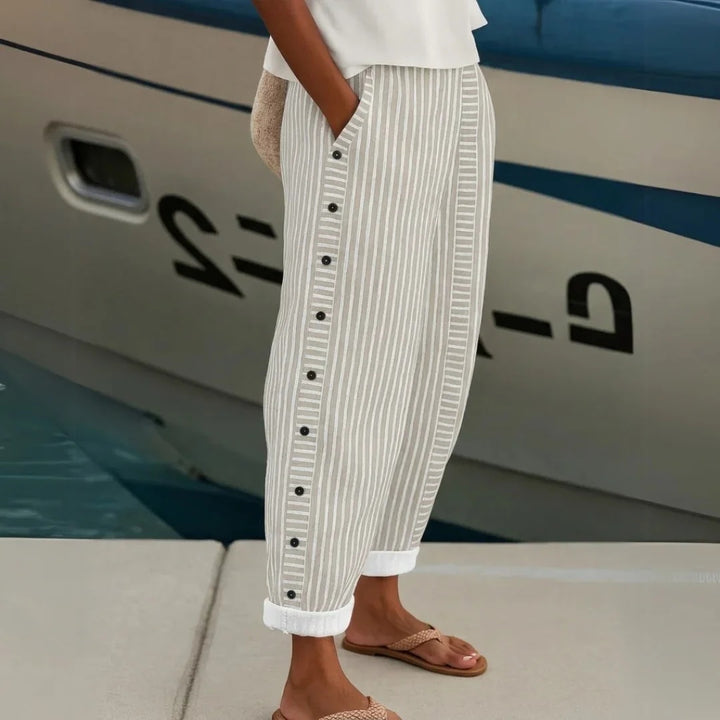 Glenys side-button striped pants in cream