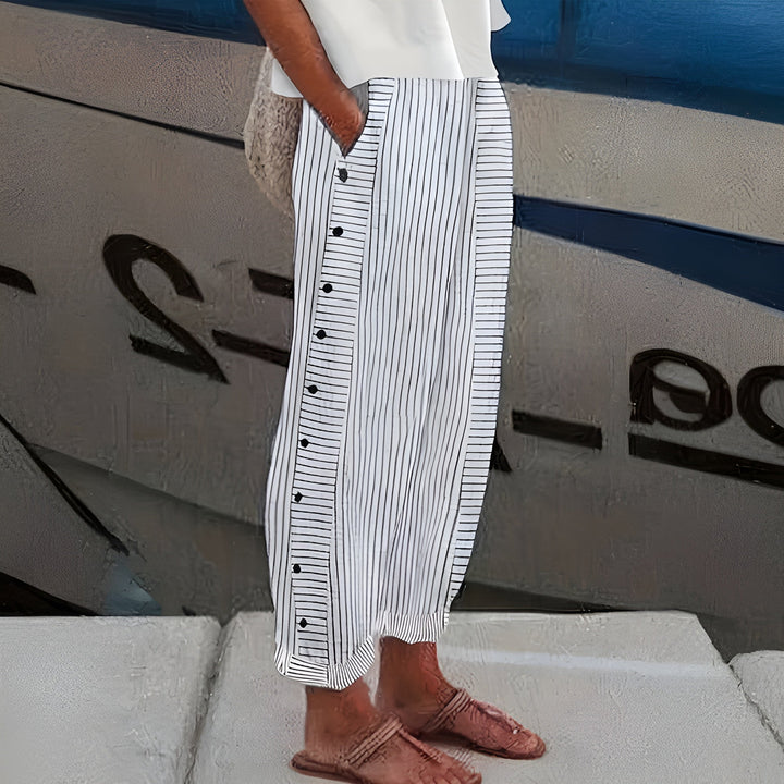 Glenys side-button striped pants in grey