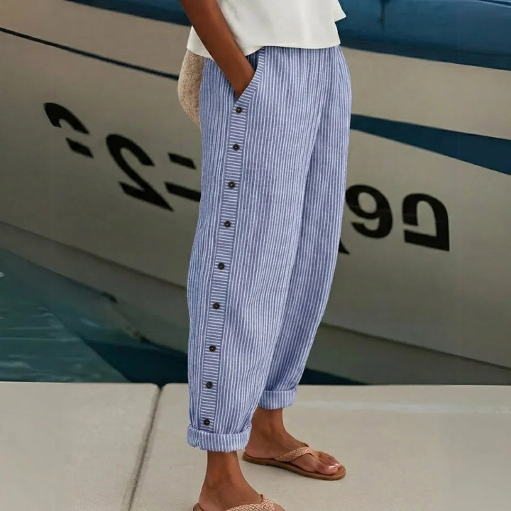 Glenys side-button striped pants in periwinkle