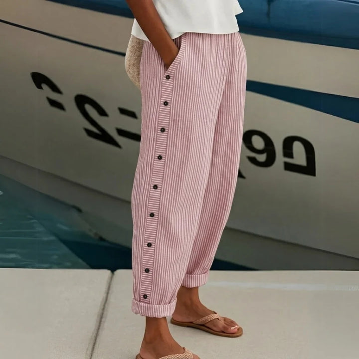 Glenys side-button striped pants in pink