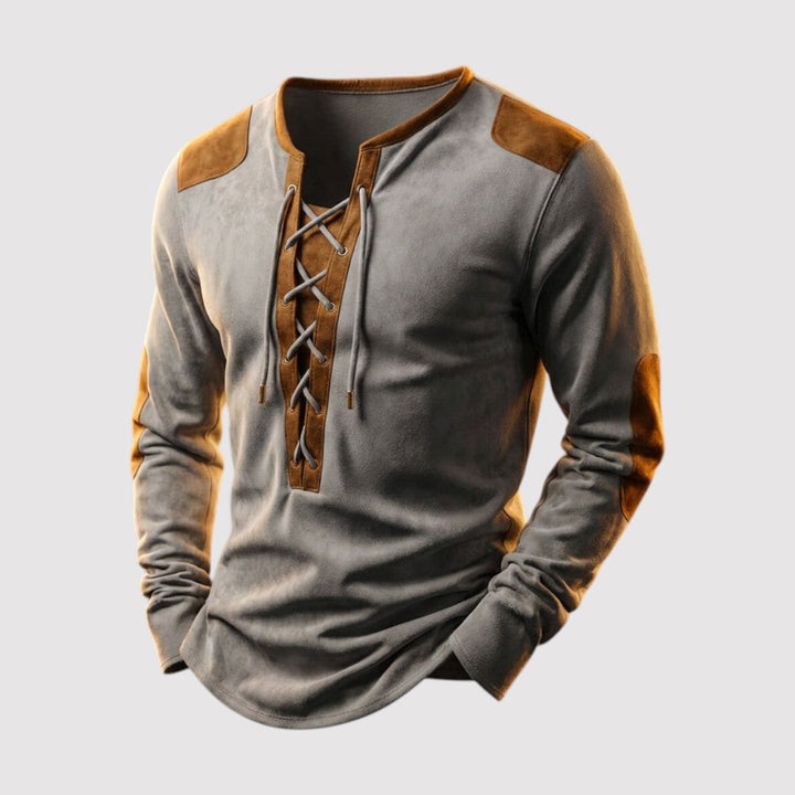 Michael Sydney men's lace-up long-sleeve shirt, front view