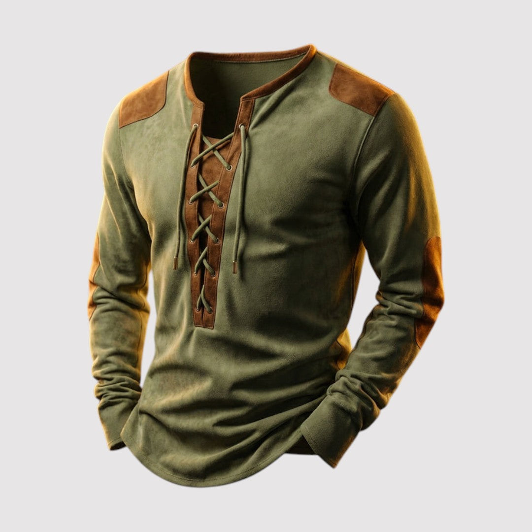 Michael Sydney men's lace-up long-sleeve shirt, front view