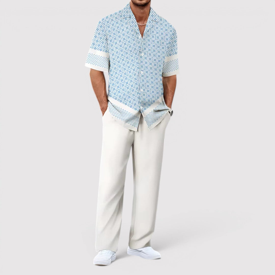Michael Sydney men's summer set with allover print, front view