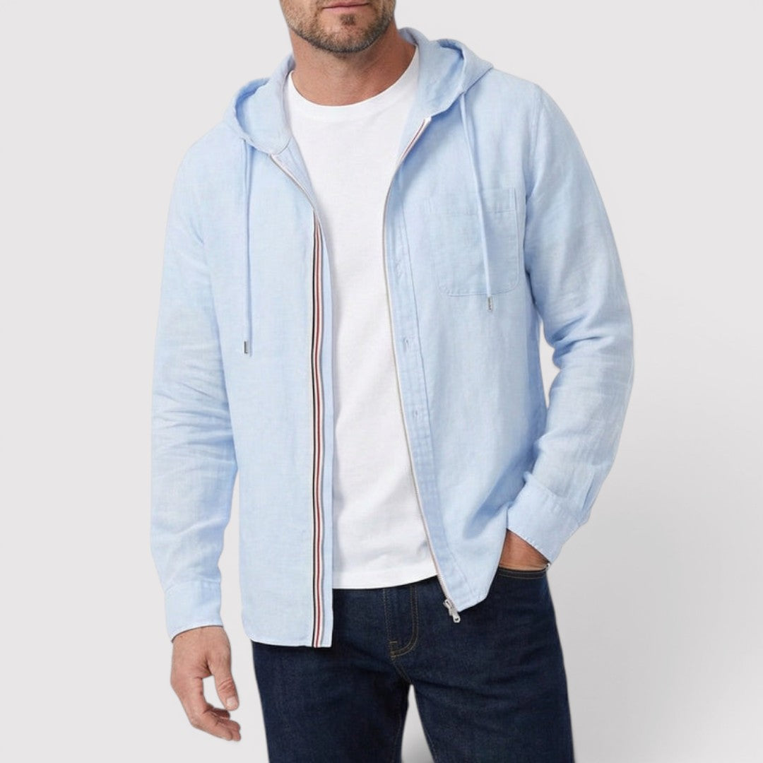 Michael Sydney men's hooded shirt with zip, front view