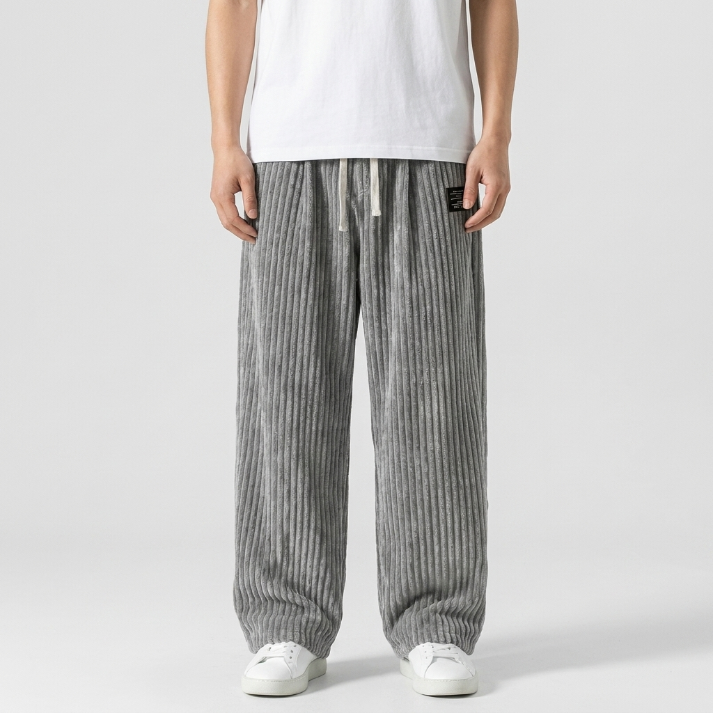 Michael Sydney men's wide-leg pants with ribbed texture, front view