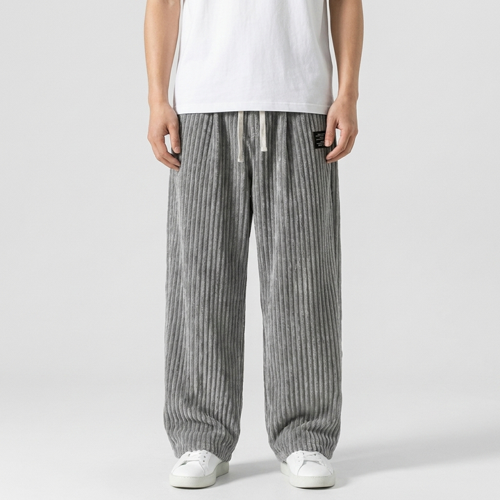 Michael Sydney men's wide-leg pants with ribbed texture, front view