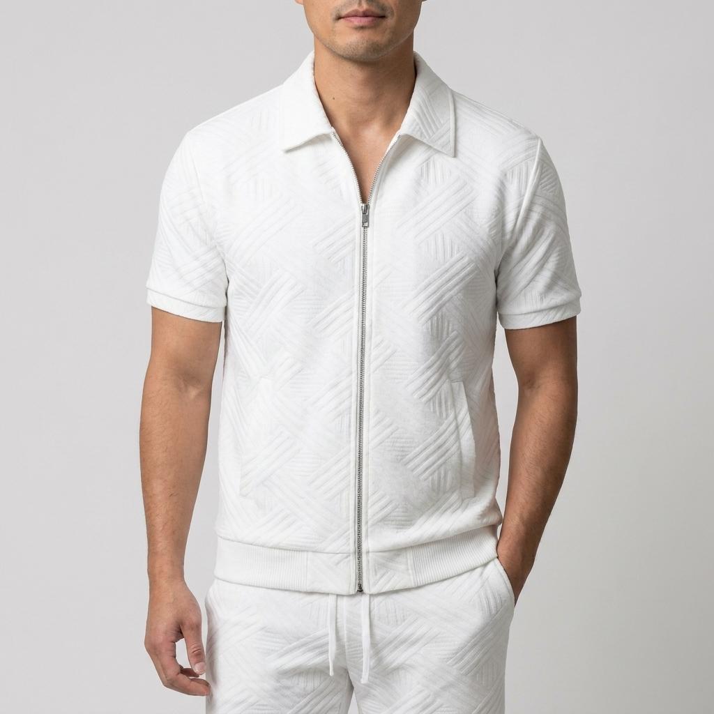 Michael Sydney men's zip shirt & shorts set, front view